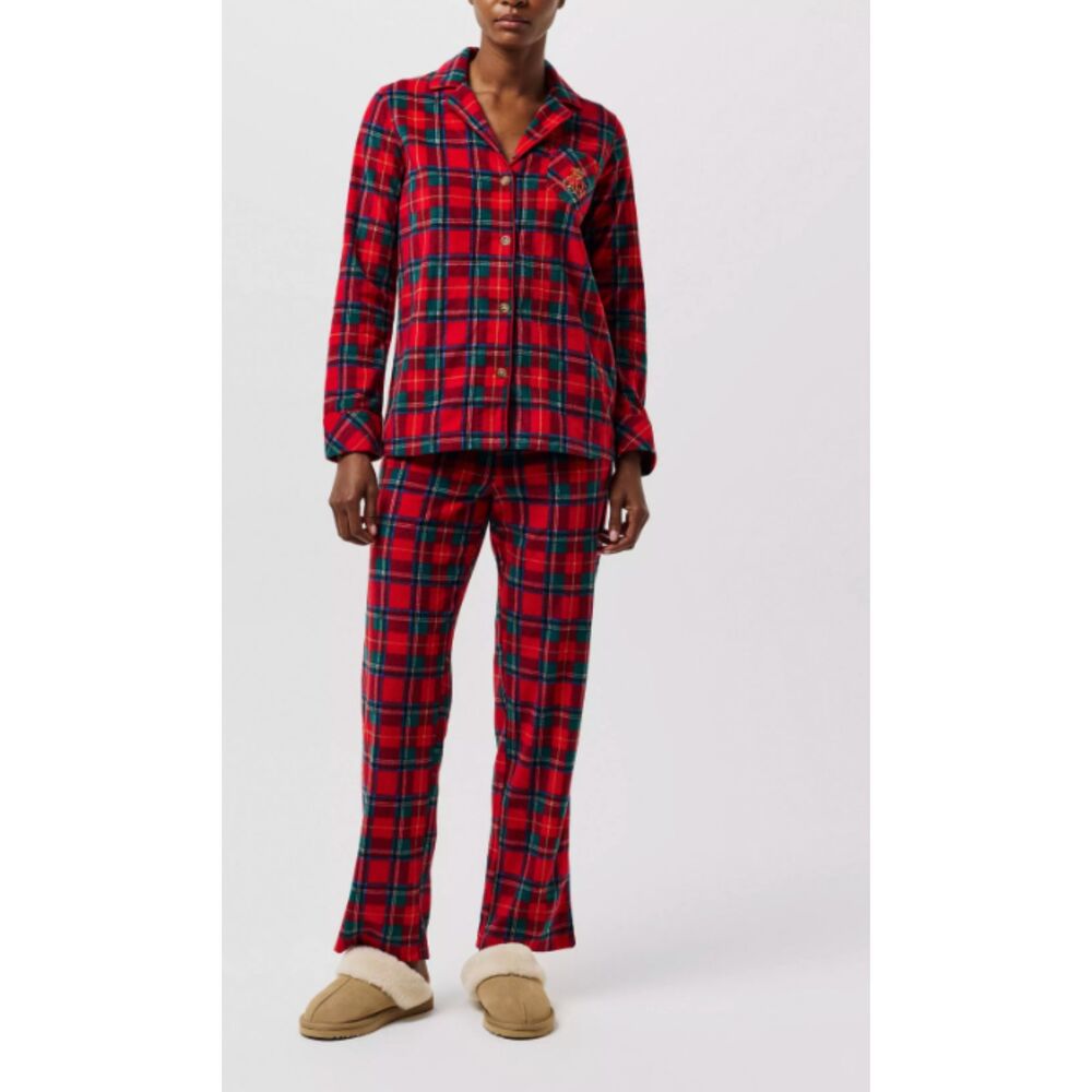 Lauren Ralph Lauren Red Plaid Fleece Pajama Set Size Medium